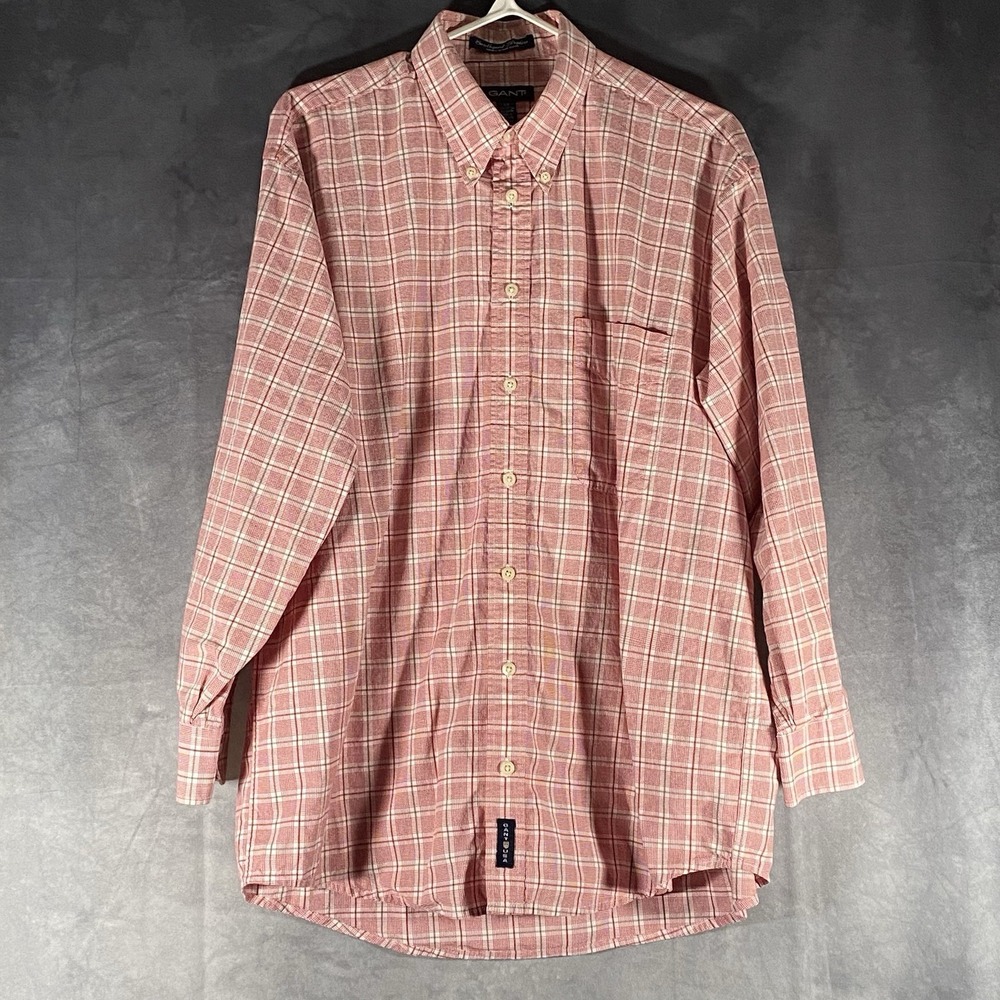 Gant Southport Poplin Red‎ Check 100% Cotton Long Sleeve Button Up Shirt Sz L